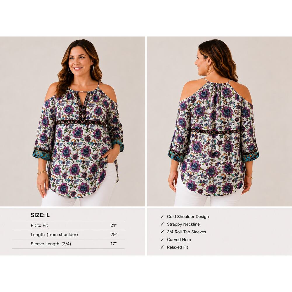 Nanette Lepore Multicolor Paisley Keyhole Boho Cutout Top Size L Beach Coastal